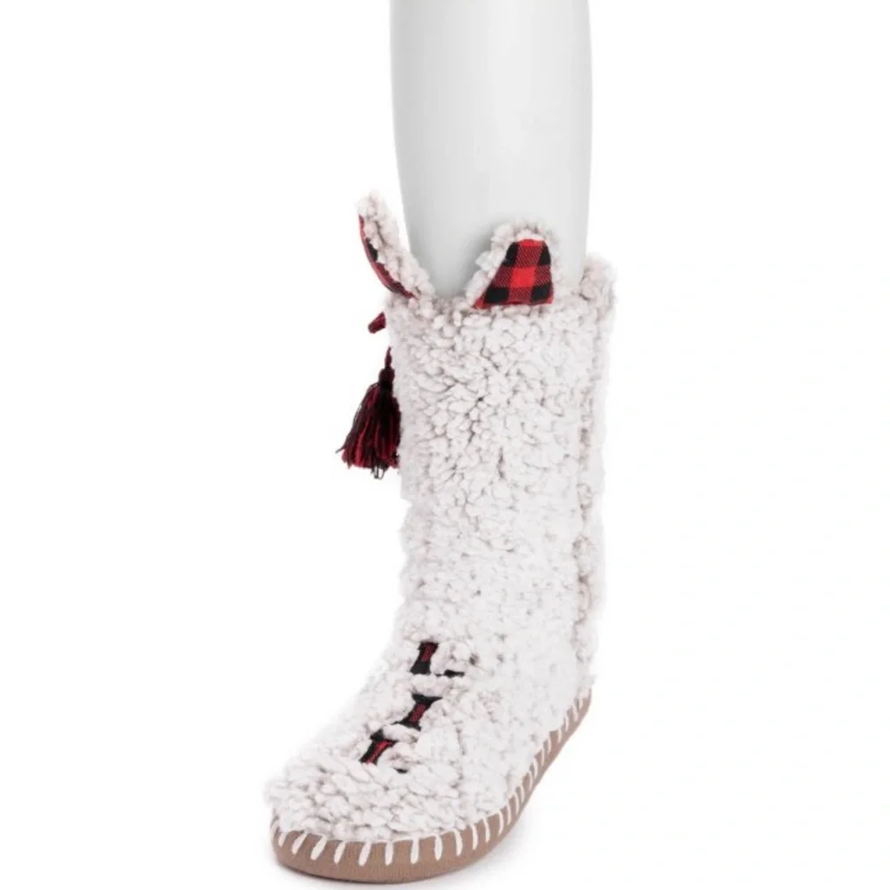 •NEW•Muk Luks Kids Cozy Sherpa Slipper Sock- IVORY BUFFALO